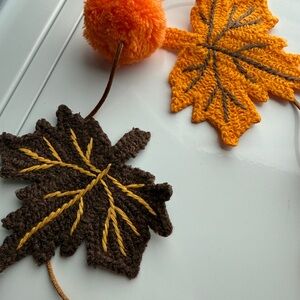 Brown, Orange, and White leaf with Pom Pom balls decorative Garland